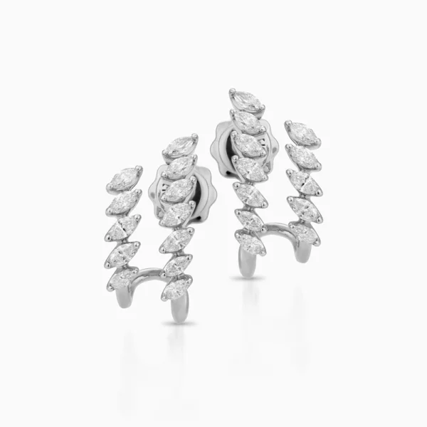 Leaf Climber Marquise Earrings In White Gold